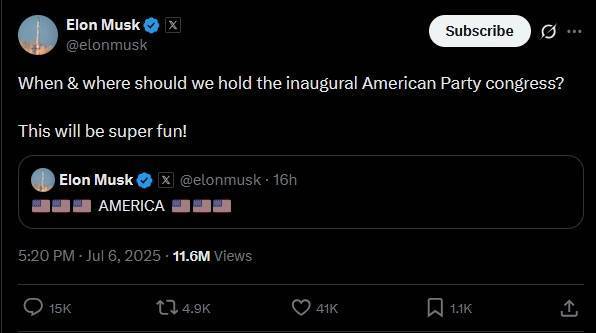 皇冠welcome注册账号_投资公司CEO不满马斯克建新党皇冠welcome注册账号,推迟特斯拉ETF上市